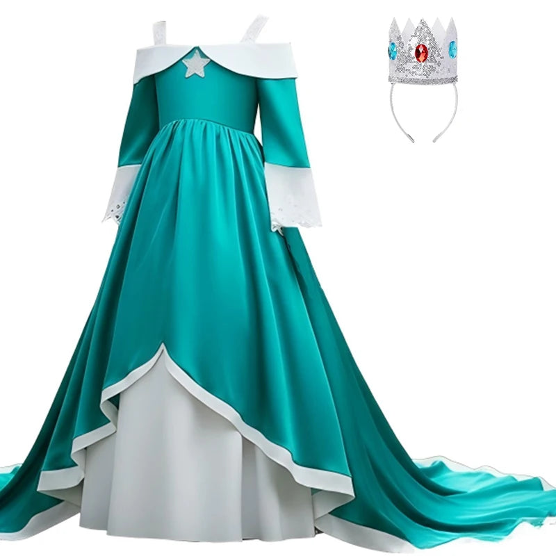 Rosalina Princess Fancy Dress The Galaxy Movie Kids Girls Role play Silk trailing Long Dress Costume Halloween Party Outfits