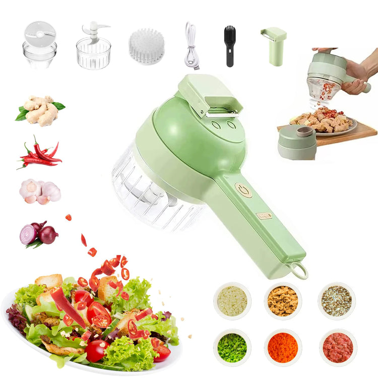 4 in 1 Handheld Electric Vegetable Cutter Wireless Food Processor Vegetable Slicer Set Pepper Garlic Mash Minced Cooking Gadgets