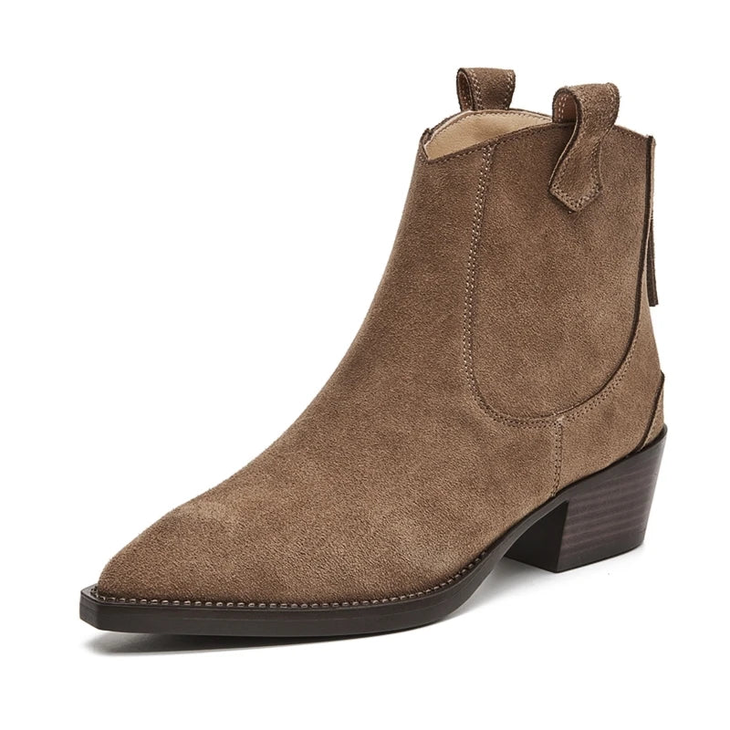 AIYUQI Women's Ankle Boots 2026 New Pointed Toe Zippered Western Cowboy Boots For Women Block Heel Work Boots Female