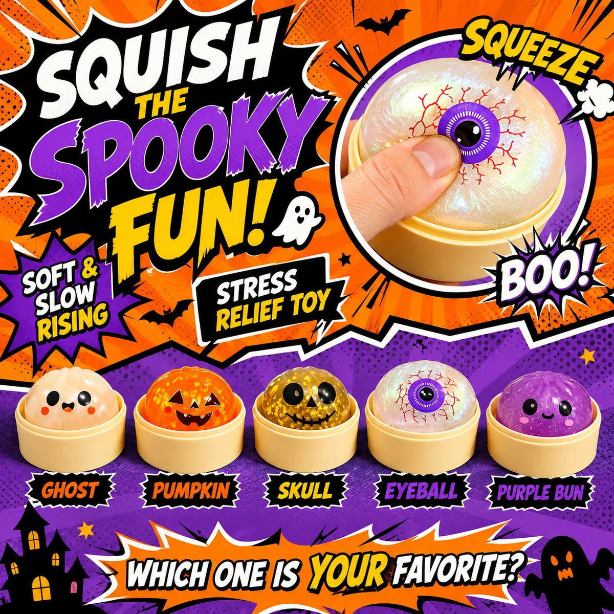 5CM Realistic Halloween Dumpling Squishy Slow Rising Soft Squeeze Fidget Sensory Stress Relief Tactile Desk Novelty Gift Set