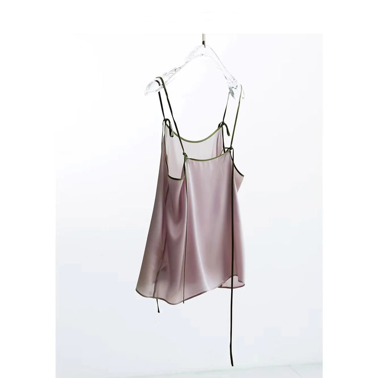 2026 Summer Women's 100% Mulberry Silk Satin Camisole with Adjustable Straps Loose Top