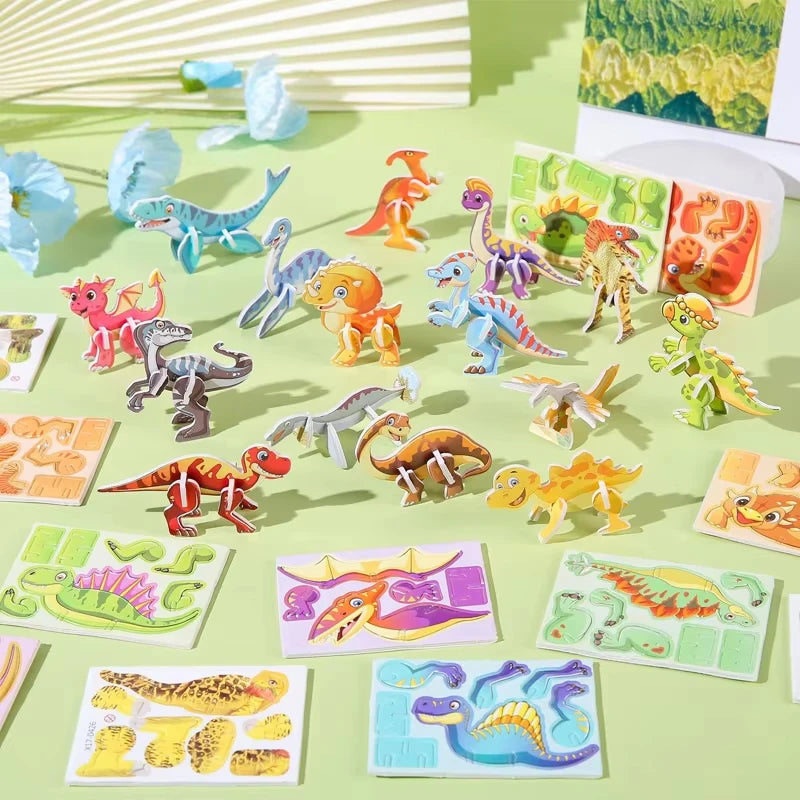 30Pcs A Set 3D DIY Puzzles Toys Mini Aircraft Tanks Animal Dinosaur Model Paper Jigsaw Puzzles for Kids Early Educational Toy