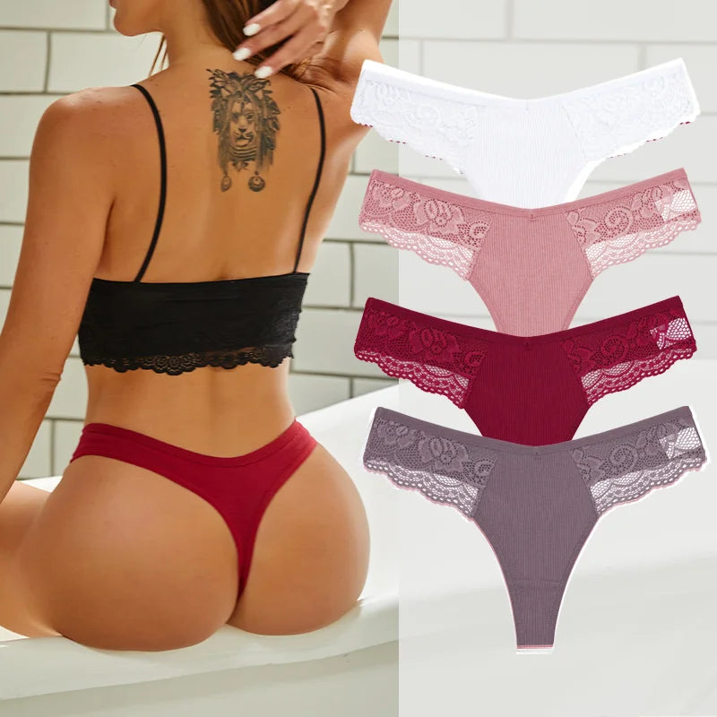 4PCS Cotton G-string Women Lingerie Sexy Lace Panties Thongs Femme Underwear Sexy Pantys Underpant Lingerie Lace Intimates S-XL