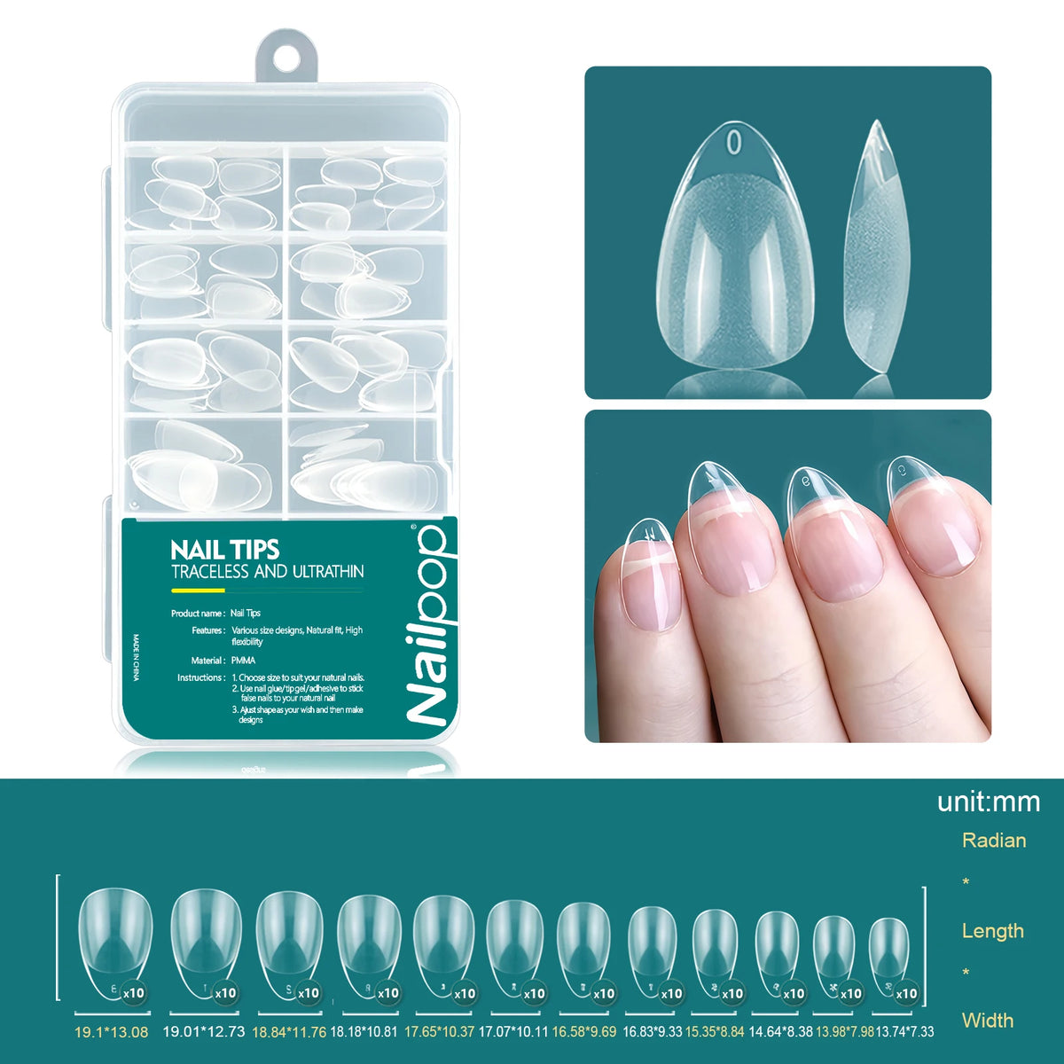 Nailpop 120pcs Acrylic Nails Fake Capsule Short Almond Coffin Square Artificial Nail Extension Soft Gel Tips Accessories Tools