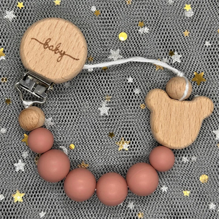 Personalized Baby Pacifier Clip Custom Name Silicone Bead Nipple Dummy Clips Engraved Infant Wooden Pacifier Holder Newborn Gift