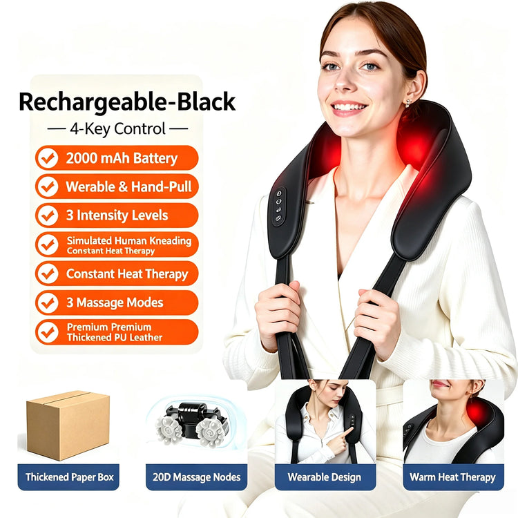 Shiatsu Neck and Shoulder Massager Heated Back Massager U Shape Deep Kneading Electric Massage Pillow For Neck Waist Leg Body