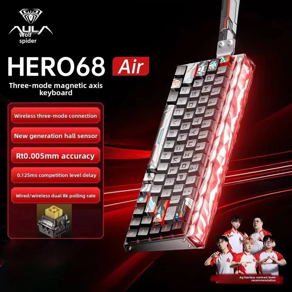 AULA HERO68 Air Magnetic Switch Wireless Gaming Mechanical Keyboard 3-Mode Hot-Swap RGB 8KHz Polling Rate 0.005mm RT Low Latency