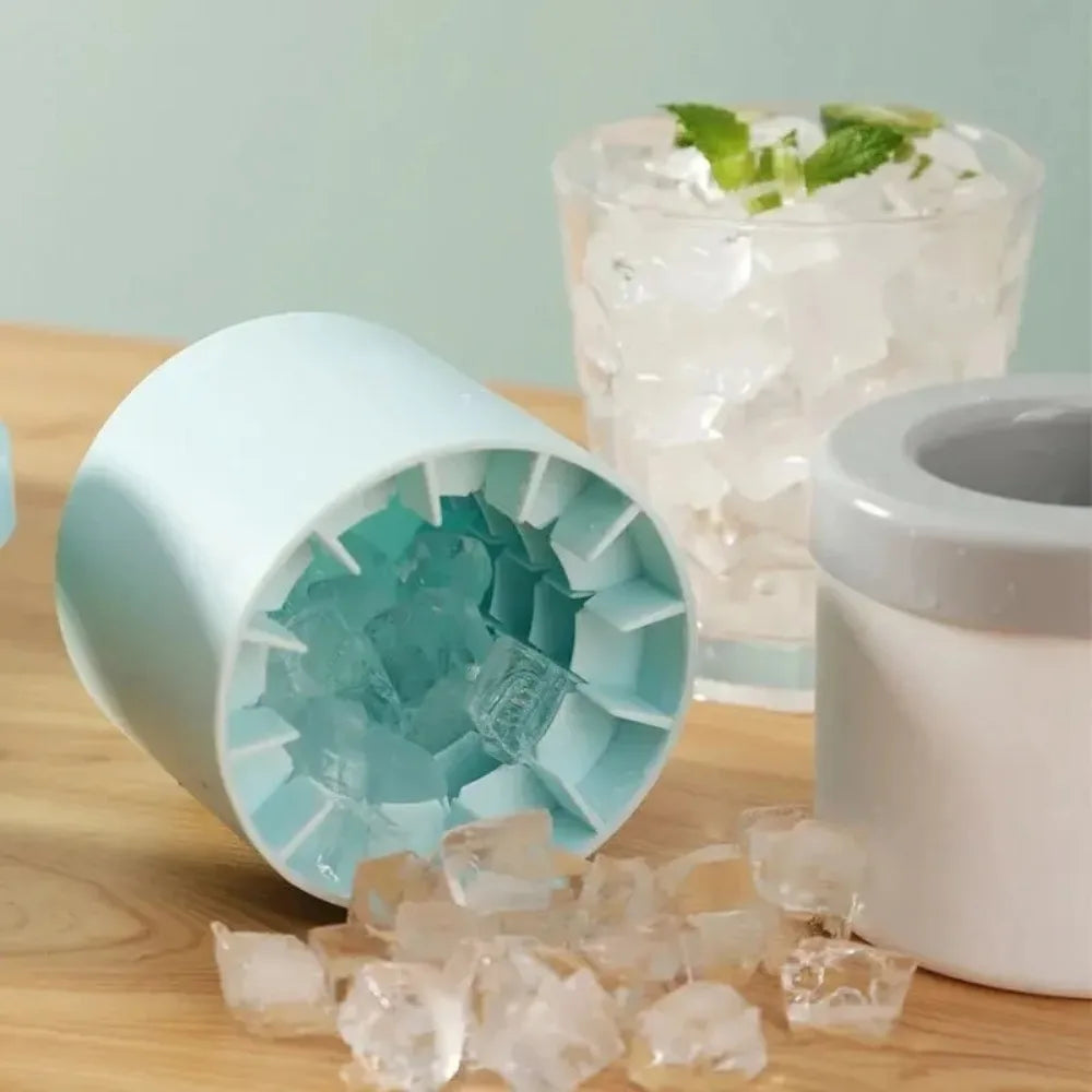 Portable Round Silicone Freezer Ice Making Bucket Mold Easy Release Fast Freeze Homemade Ice Cube Container Space Saving Tool