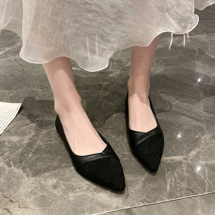 Women Pointed Toe Spliced Flat Shoes Slip On Dress Flats
