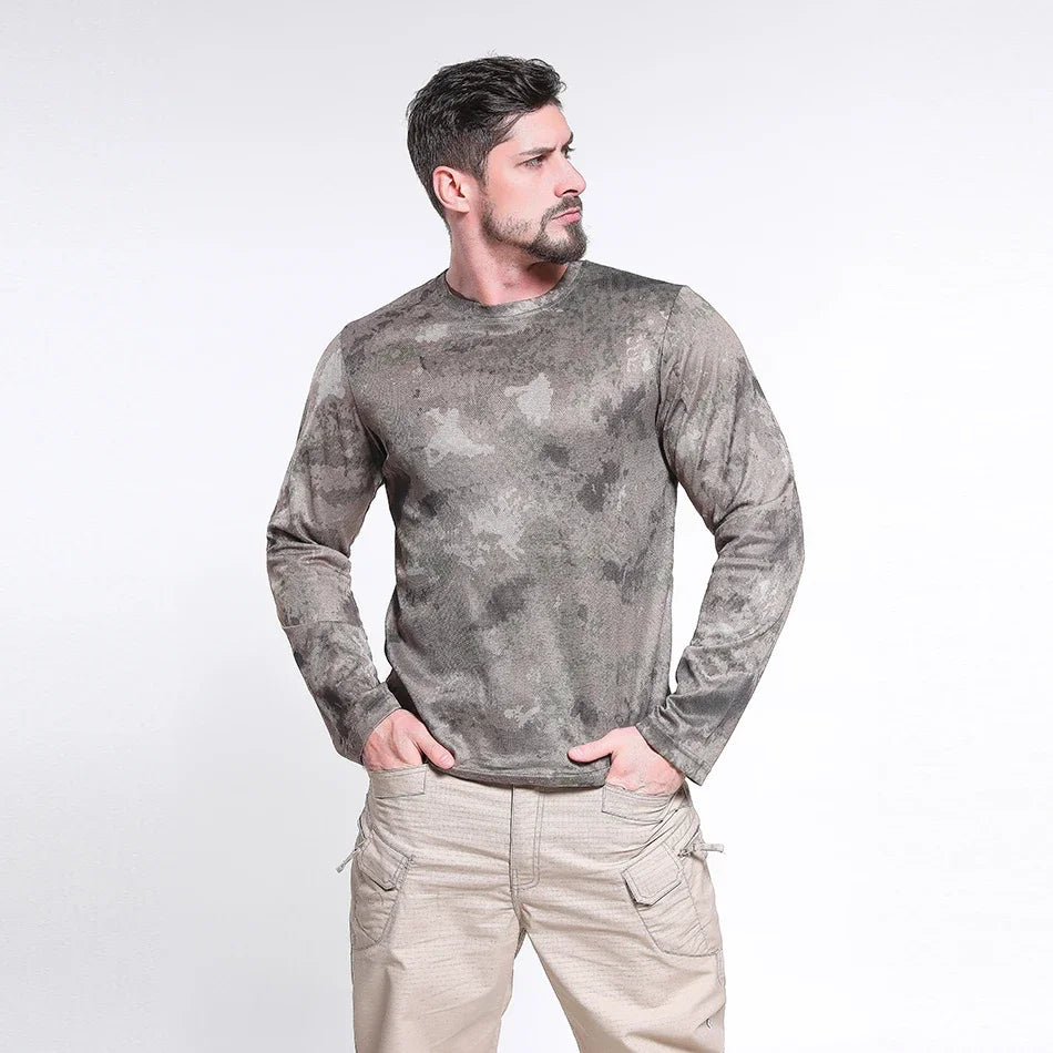 Long-Sleeve T-Shirt Anti-Sweat Tactical Shirts Breathable Camo Under-Shirt Hunting Clothes Men Elasticity Sun-Protective Top