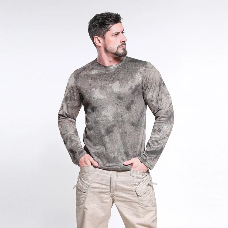 Long-Sleeve T-Shirt Anti-Sweat Tactical Shirts Breathable Camo Under-Shirt Hunting Clothes Men Elasticity Sun-Protective Top