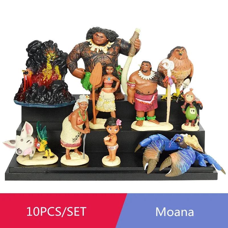 10pcs/set Cartoon Moana Princess Legend Vaiana Maui Chief Tui Tala Heihei Pua Action Figure PVC Decor