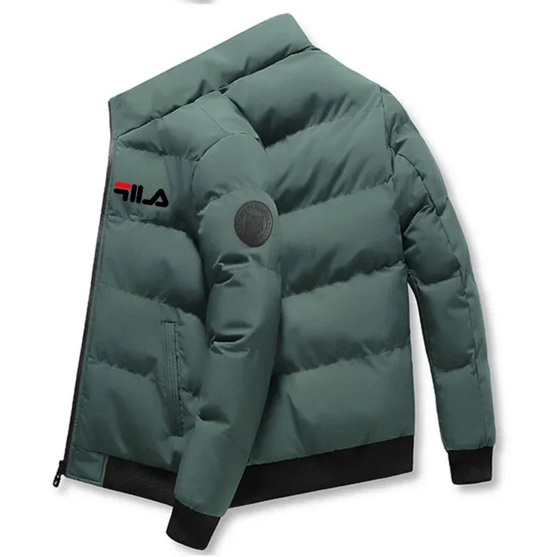 Short Thick Warm Jacket Men Fall Winter Printed Zip Windproof Outdoor Casual Outerwear M-5XL