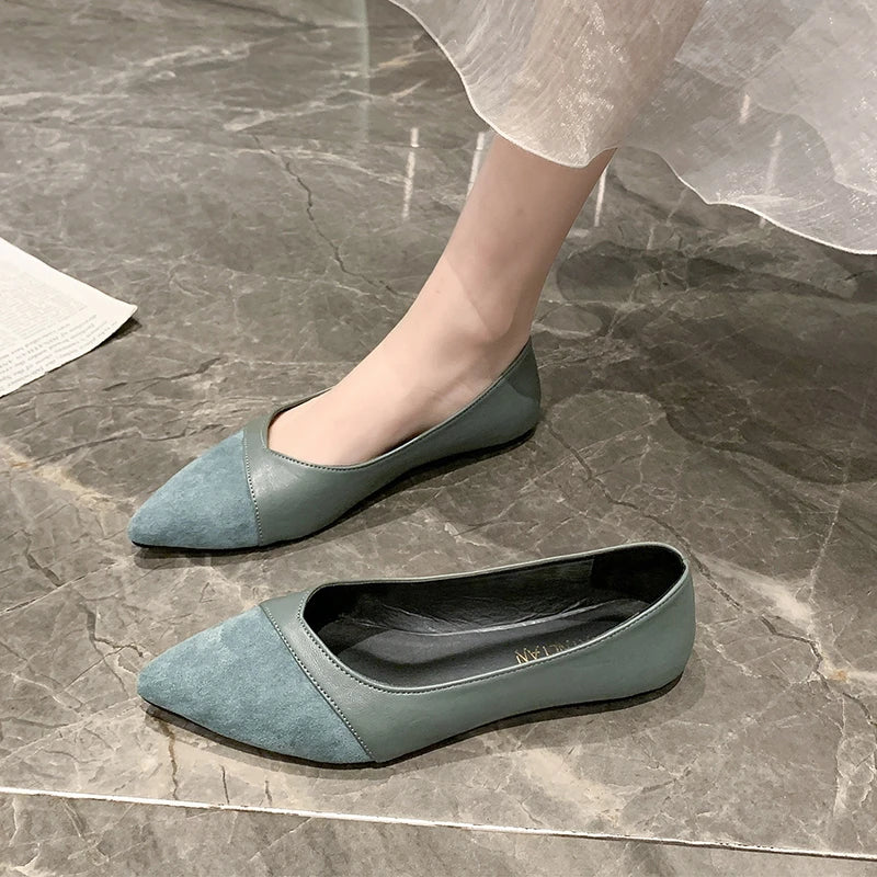 Women Pointed Toe Spliced Flat Shoes Slip On Dress Flats