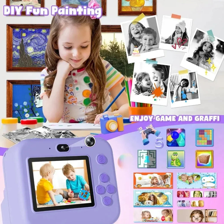 1080P Children Mini Digital Video Camera for Kids Learning Development Educational Thermal Instant Print Camera with 32G Card