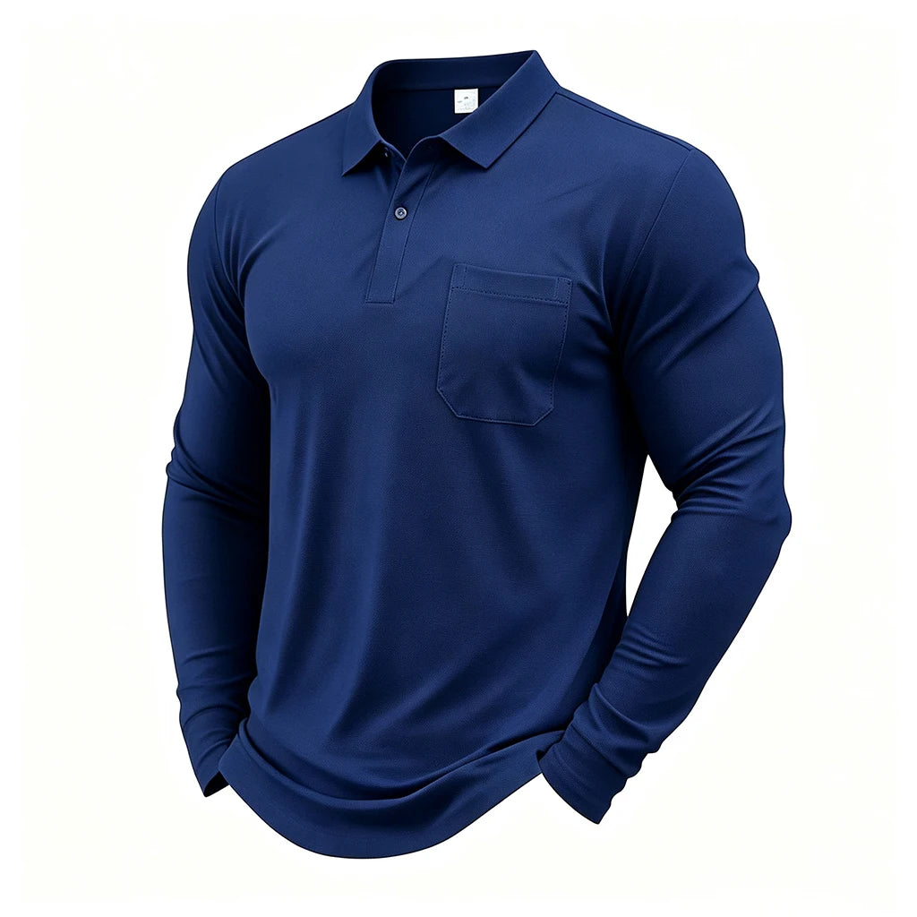 Men Quick Dry Long Sleeve Golf Polo Shirt Breathable Sports T‑Shirt Casual Work Pullover Lapel Tops Lightweight Business Outdoor