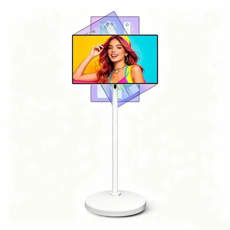 24 Inch Portable Smart TV Android 12 Full HD Mobile Rotating Monitor with Wheels for Gaming Work Study Home Entertainment