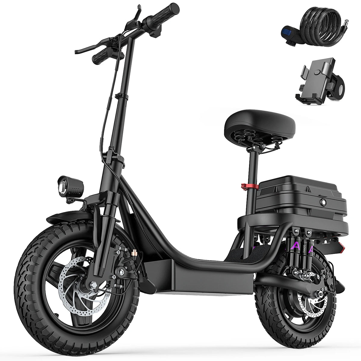 UPlee GQ8 Electric Bike For Adults 500W Scooter EBike With 14" Tire 48V 15AH LED