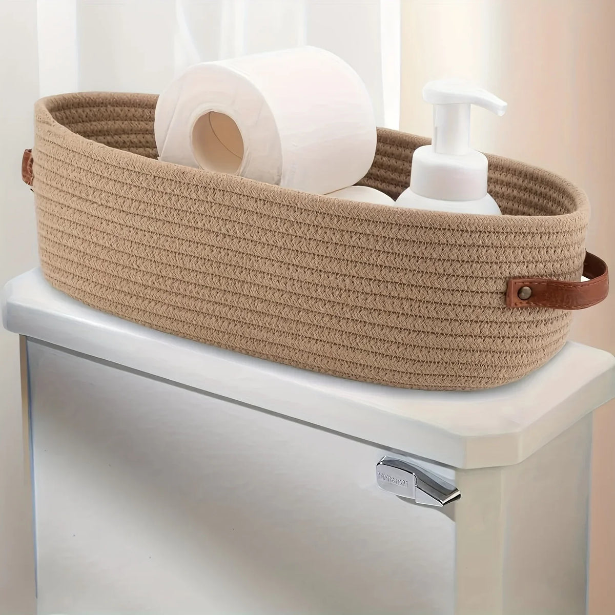 Oval Woven Bathroom Storage Basket, Multifunctional Desktop Organizer, Toilet Paper Holder, Toy Storage Basket  Basket Storage