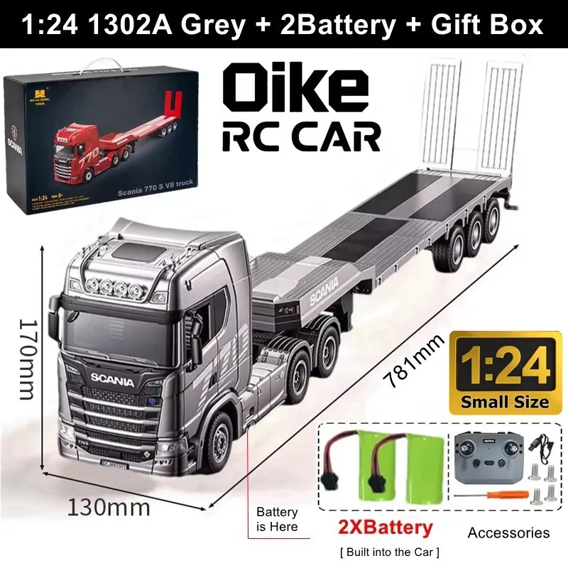 Remote Control Truck HUINA 1501 4WD RC Semi Trailer Car Heavy Duty Tractor with Light Sound 4X4 Off Road Tank Vehicle Model Toy