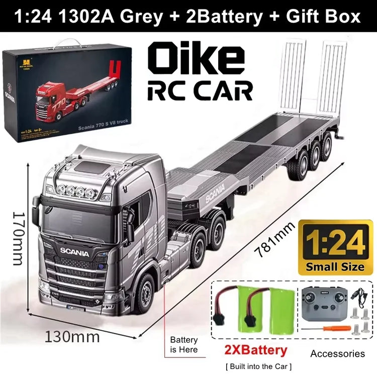 Remote Control Truck HUINA 1501 4WD RC Semi Trailer Car Heavy Duty Tractor with Light Sound 4X4 Off Road Tank Vehicle Model Toy