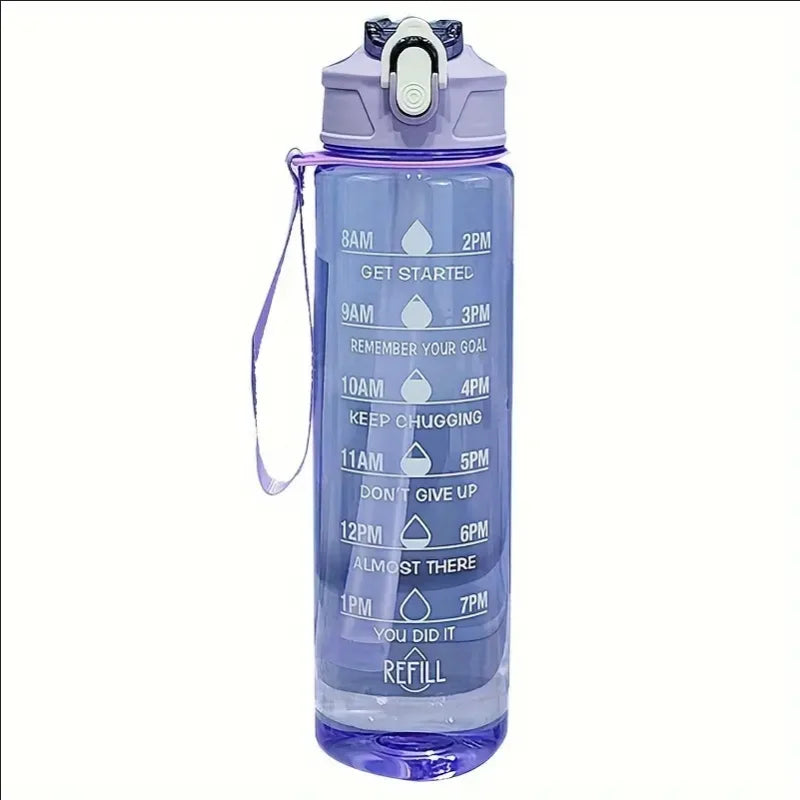 800ml/27oz Large Capacity Sports Water Bottle Leak Proof Plastic Drinking Cup With Time Scale Suitable For Travel Fitness Sports