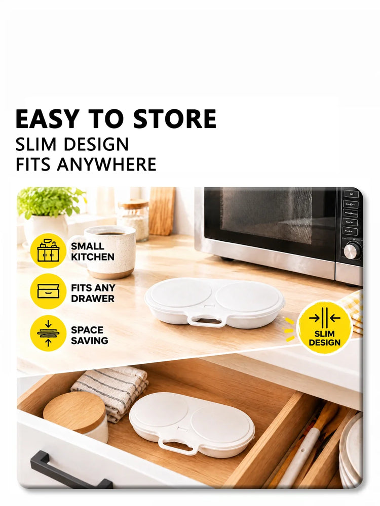 iLMH Microwave Egg Cooker, BPA Free Non Stick Dual Cavity Egg Poacher, Quick Oil Free Breakfast Maker for Home Kitchen Dorm