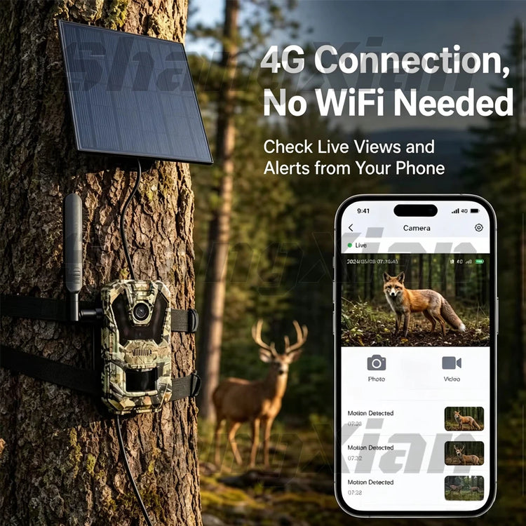 EU 4G Cellular 4MP 2K Battery Solar PIR Motion Activated Wildlife Hunting Trail Camera IP65 Outdoor Night Vision No Red Exposure