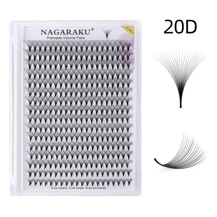 NAGARAKU 320fans Premade Fans Eyelash Extensions All Sizes Pointy Base Volume Sharp Narrow Stem 9-14mm Mix Clusters