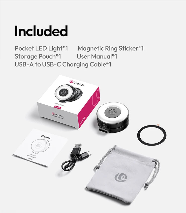 Ulanzi LM23 LED Selfie Ring Light LED Phone Fill Light Magnetic BI-Color for iPhone 17 Samsung Build-in Mirror and Phone Stand