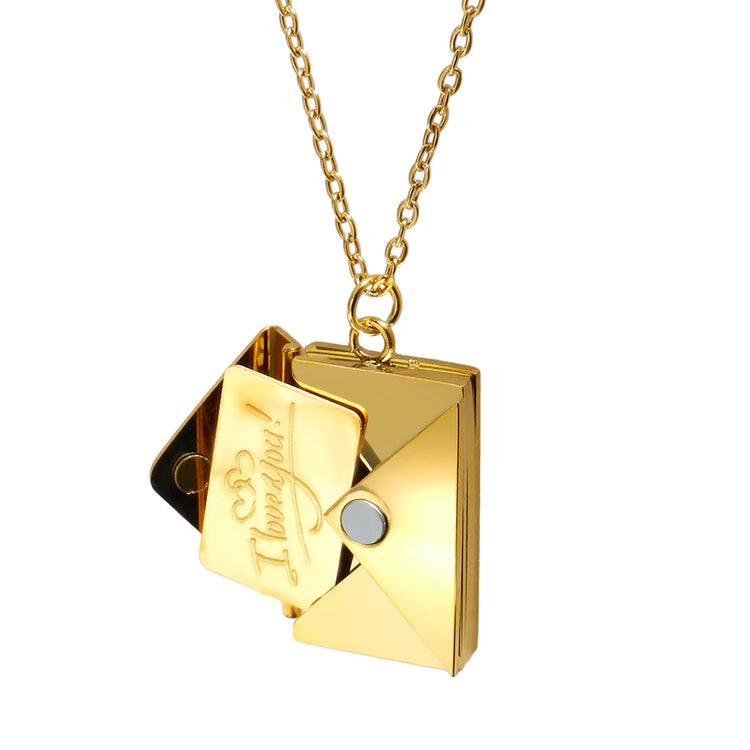 Stainless Steel Envelope Pendant Necklace Metal Waterproof Jewelry For Women