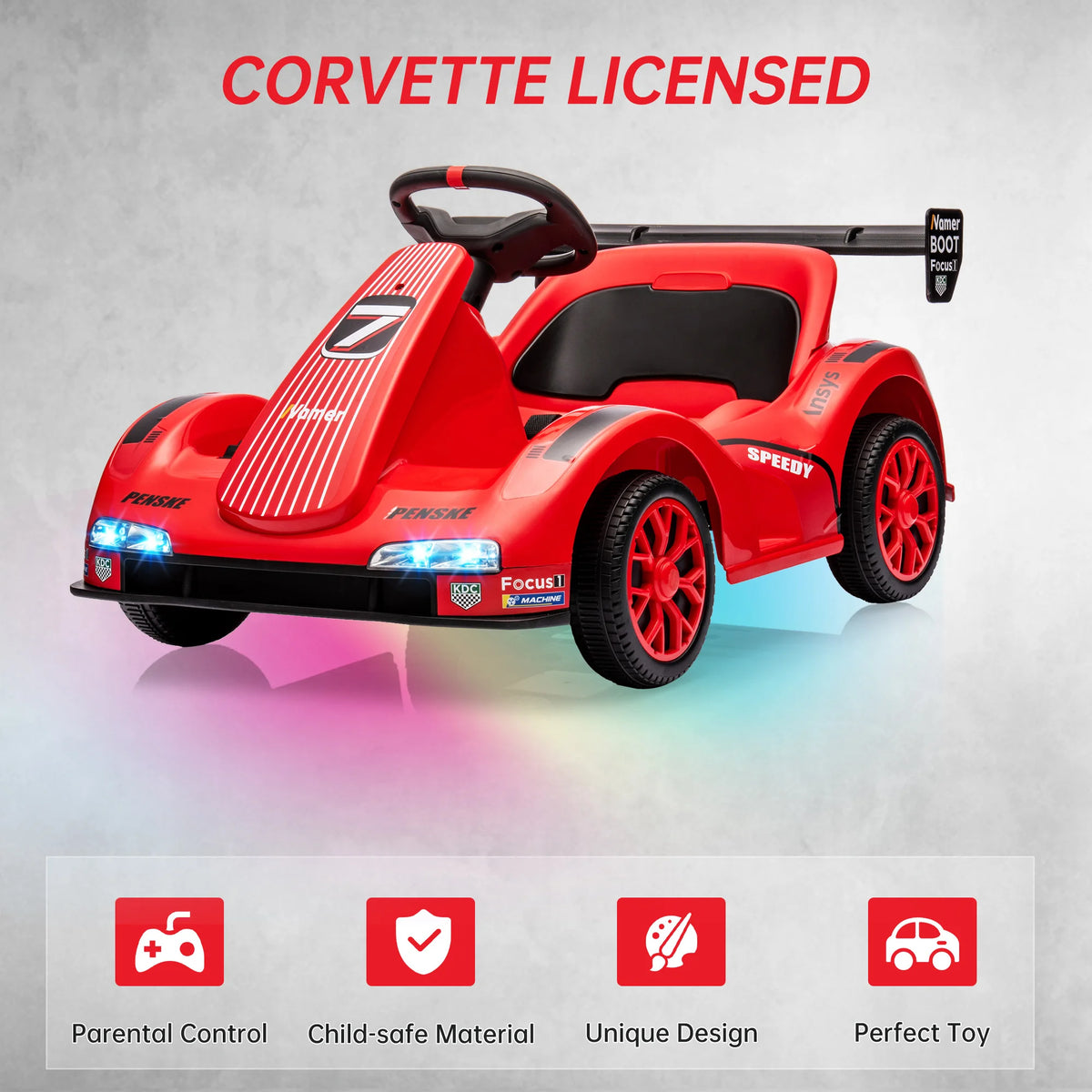 Kids Electric Drift Go Kart With 2.4G Remote Control, Dual 380 Motors, LED Lights, Music, 2 Speeds, Ride On Car For Ages 3-8
