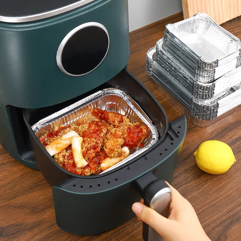 10pcs Rectangular Tin Foil Tray AirFryer Disposable Food Containers Bowls BBQ Take Away Cake Boxes Aluminum Packaging Box