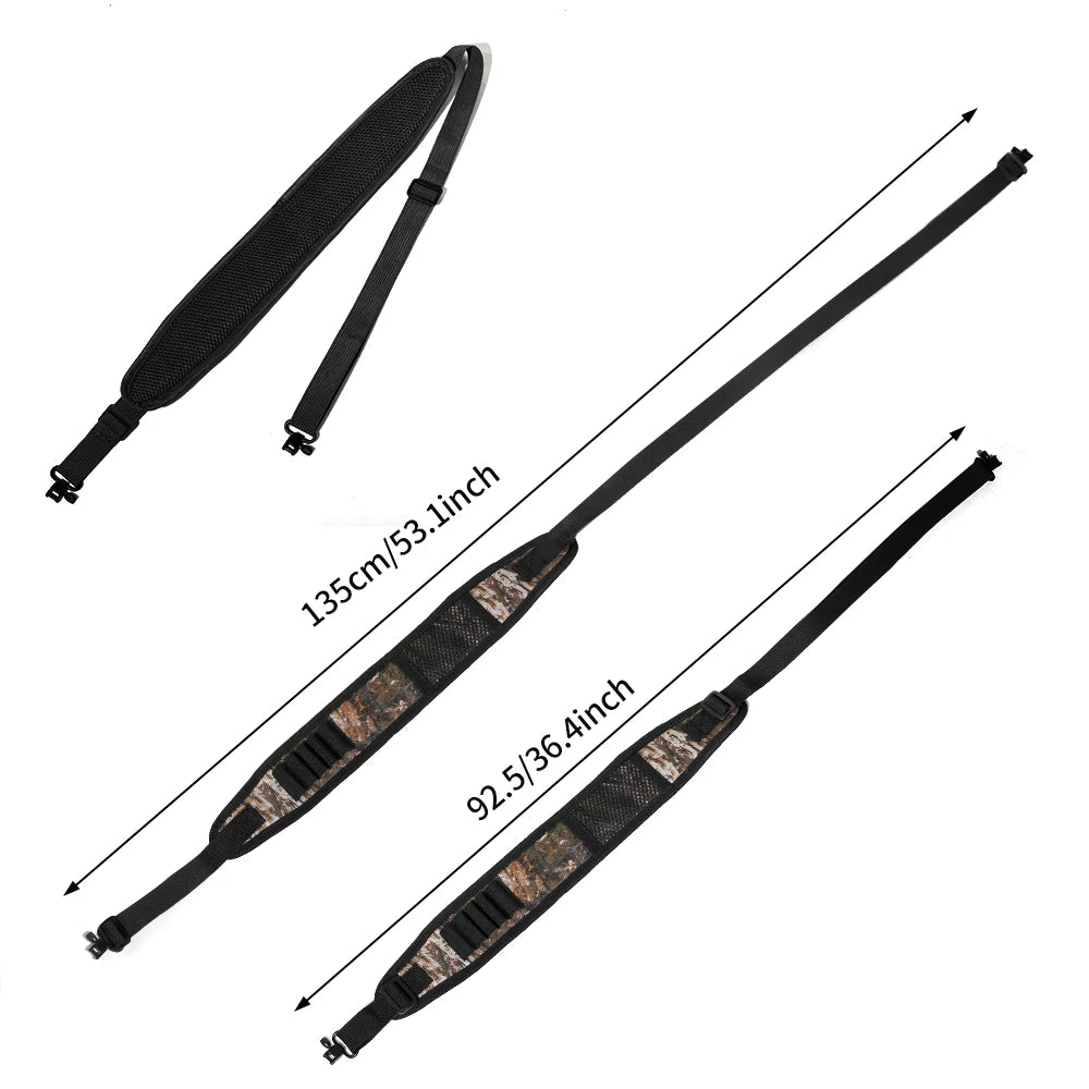 Adjustable Rifle Sling with Shell Holders & Storage Pocket, Anti-Slip Comfort Gun Sling for Hunting Shooting Outdoor