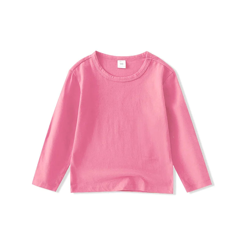 Autumn Spring Cotton Children T-shirt  Boys Girls Tees Long Sleeve White Shirt Kids Tops Baby Clothes Solid Black Blue Yellow