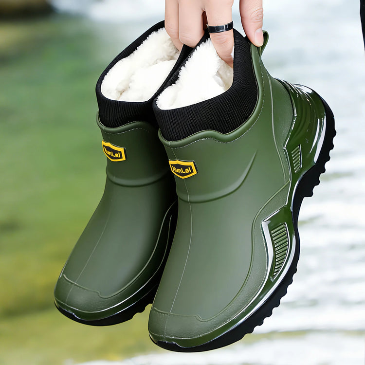 New Waterproof Men's Rain Shoes Winter Warm Plush Men Rain Boots Outdoor Non-slip Couple Rain Shoes Fashion Men's Work Boots