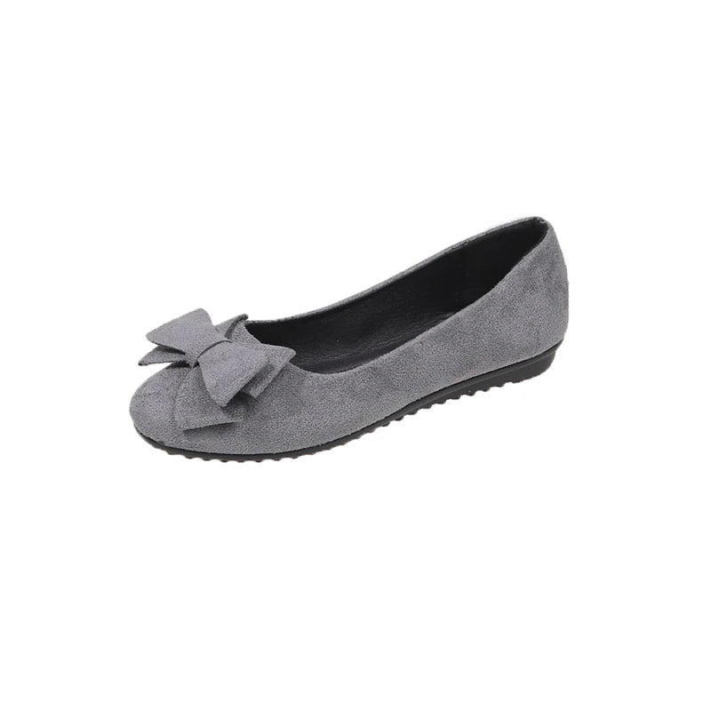 Women Sweet Big Bow Flats Shoes Soft Suede Round