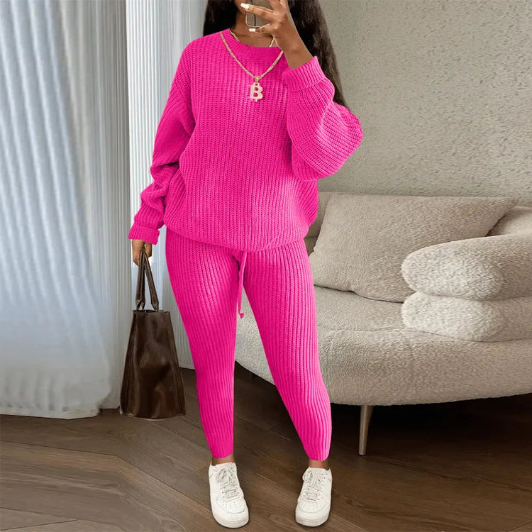 FAGADOER Knitt Sweater 2 Piece Set for Women Autumn Winter Long Sleeve O Neck Sweater + Skinny Pants Sets Casual Outfit Homewear