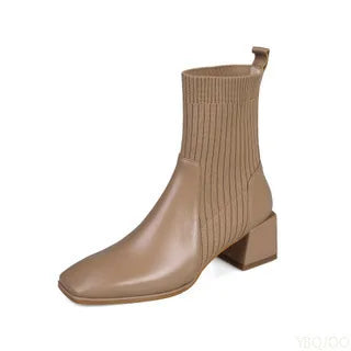 Autumn winter new elegant simple thick heel square toe short boots fashionable versatile shoes casual comfortable women's shoes