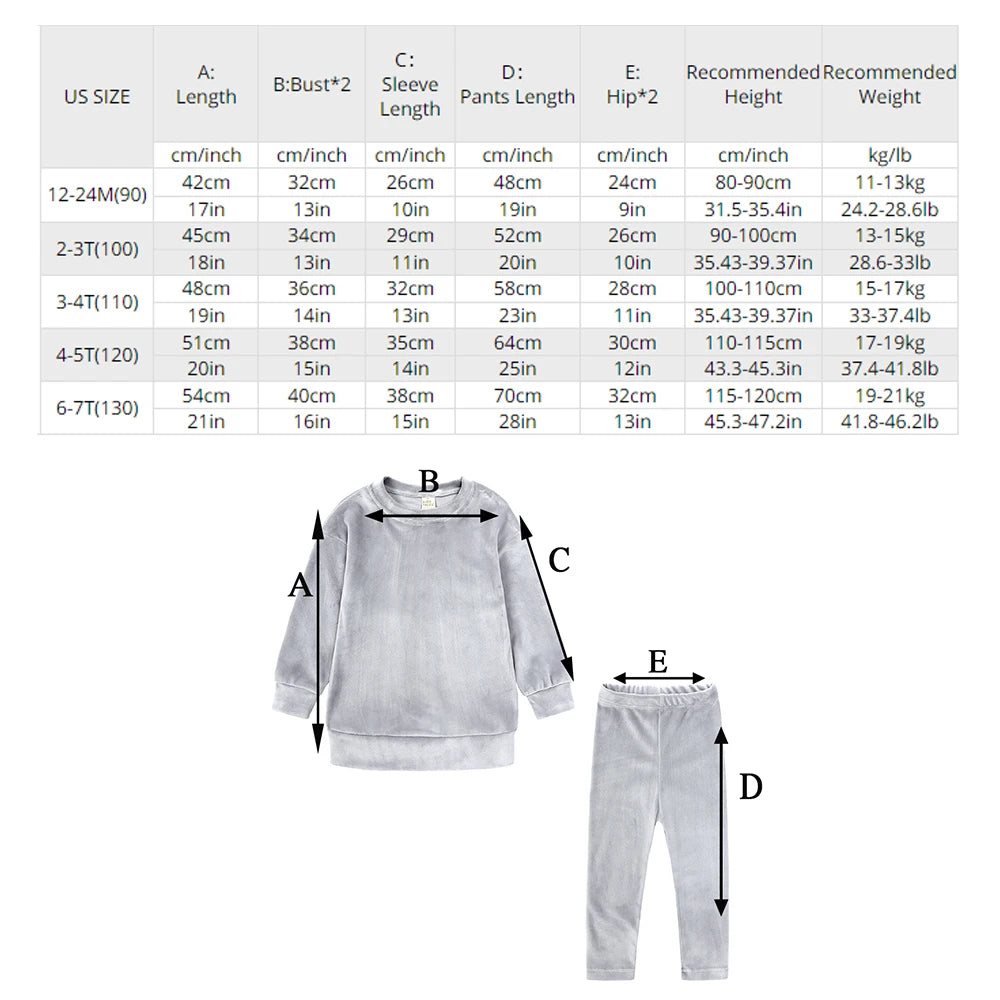 Kids Girl Velvet Suit Long Sleeve Pants