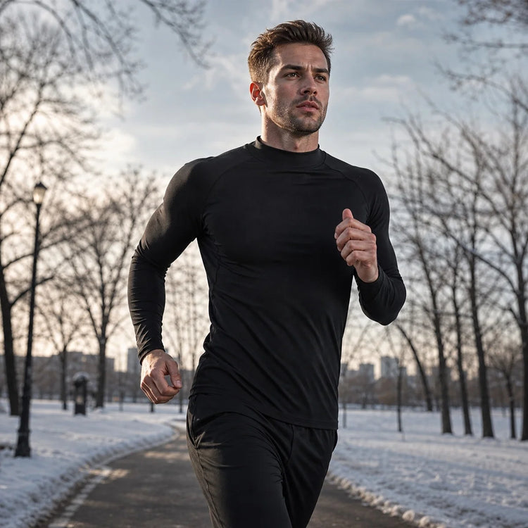 3Pack Men Fleece High Neck Compression Long Sleeve T-shirt Autumn Winter Elastic Tight Athletic Base Layer Warm For Gym Fitness