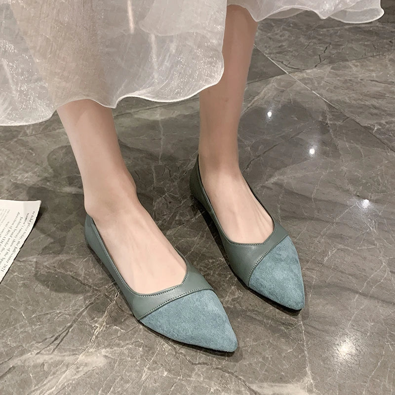 Women Pointed Toe Spliced Flat Shoes Slip On Dress Flats