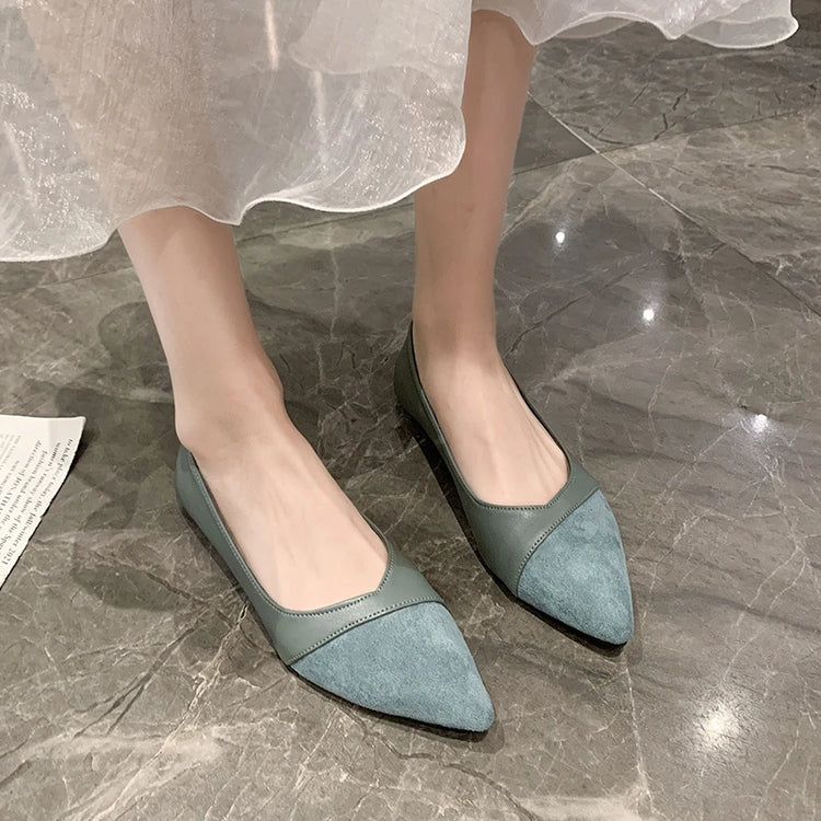Women Pointed Toe Spliced Flat Shoes Slip On Dress Flats