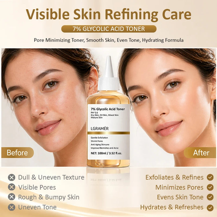 100ml Exfoliating Facial Toner,7% Glycolic Acid Exfoliating Toner,Pore Minimizing Toner,Smooth Skin, Even Tone,Hydrating Formula