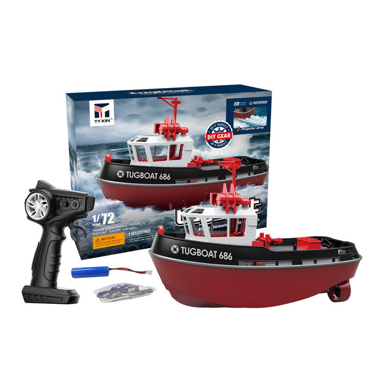 JIKEFUN 686 Rc Boat 2.4G 1/72 Powerful Dual Motor Long Range Wireless Electric Remote Control Tugboat Model  Toys Birthday Gifts