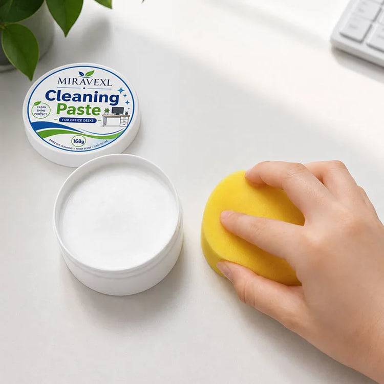 Office Desk Cleaning Paste with Sponge, Multi Surface Stain Cleaner Furniture Polish Cream for All Wooden Plastic Office Desktop