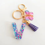 Fashion butterfly Fringe Initial Keychain Drop Glue Blend Sequin A-Z26 Letter Keychain Cute Ladies Student Bag Accessory Gift