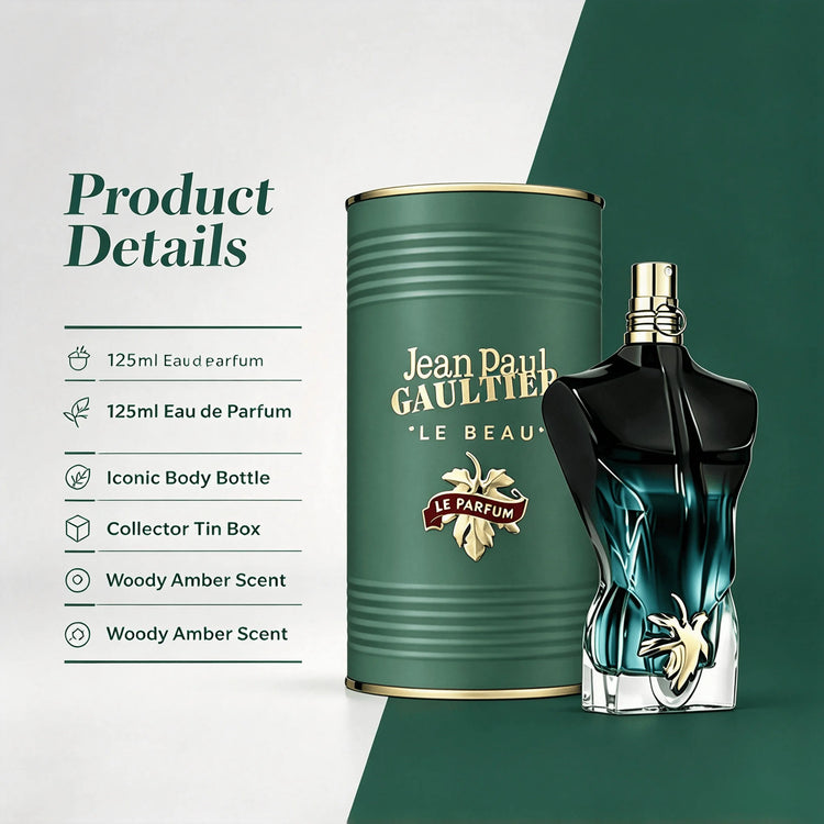 Jean Paul Gaultier Le Beau Unisex EDT Spray 125ml Long Lasting Fresh Woody Aquatic Fragrance Luxury Cologne Perfume Gift for Men Women Daily Party Holiday