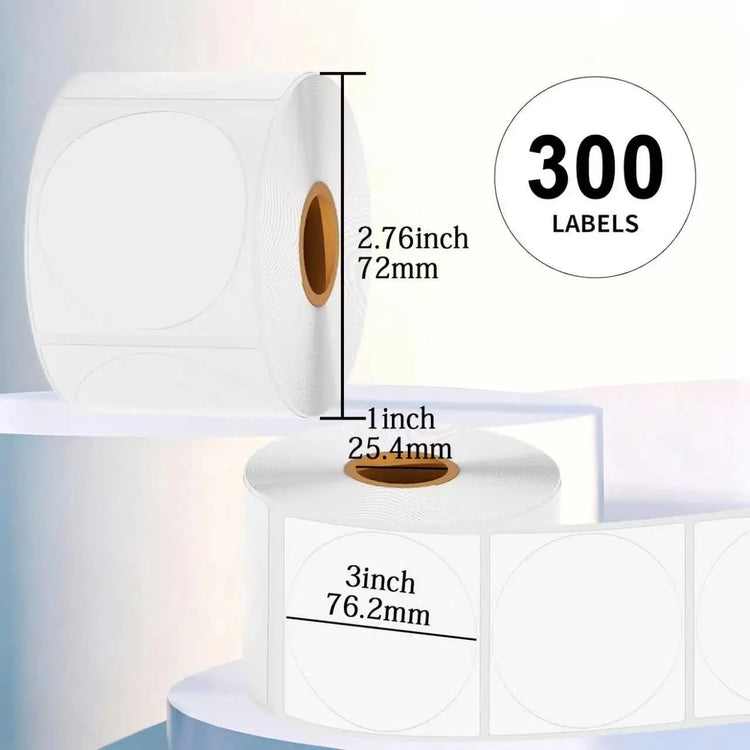 3 Rolls 7.6cm Round Thermal Labels Self-Adhesive Multi-Purpose Business DIY QR Code Price Tag Compatible 3*3 Inch Thermal Paper