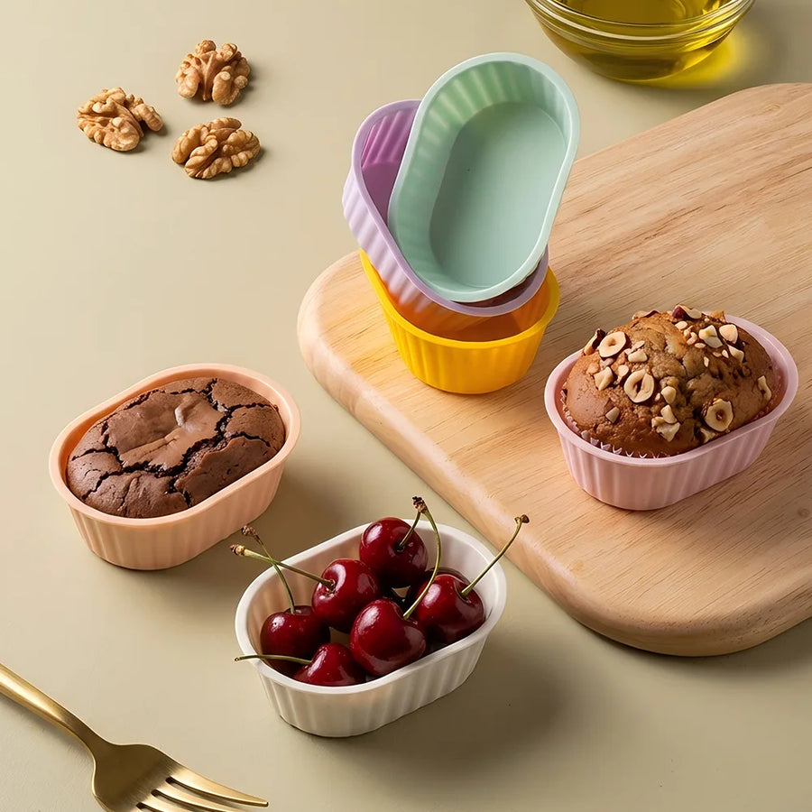 5PCS Reusable Oval Silicone Muffin Cups Non-Stick Cake Mold  Baking Mould for Air Fryer Oven DIY Brownie Pastry Bakeware